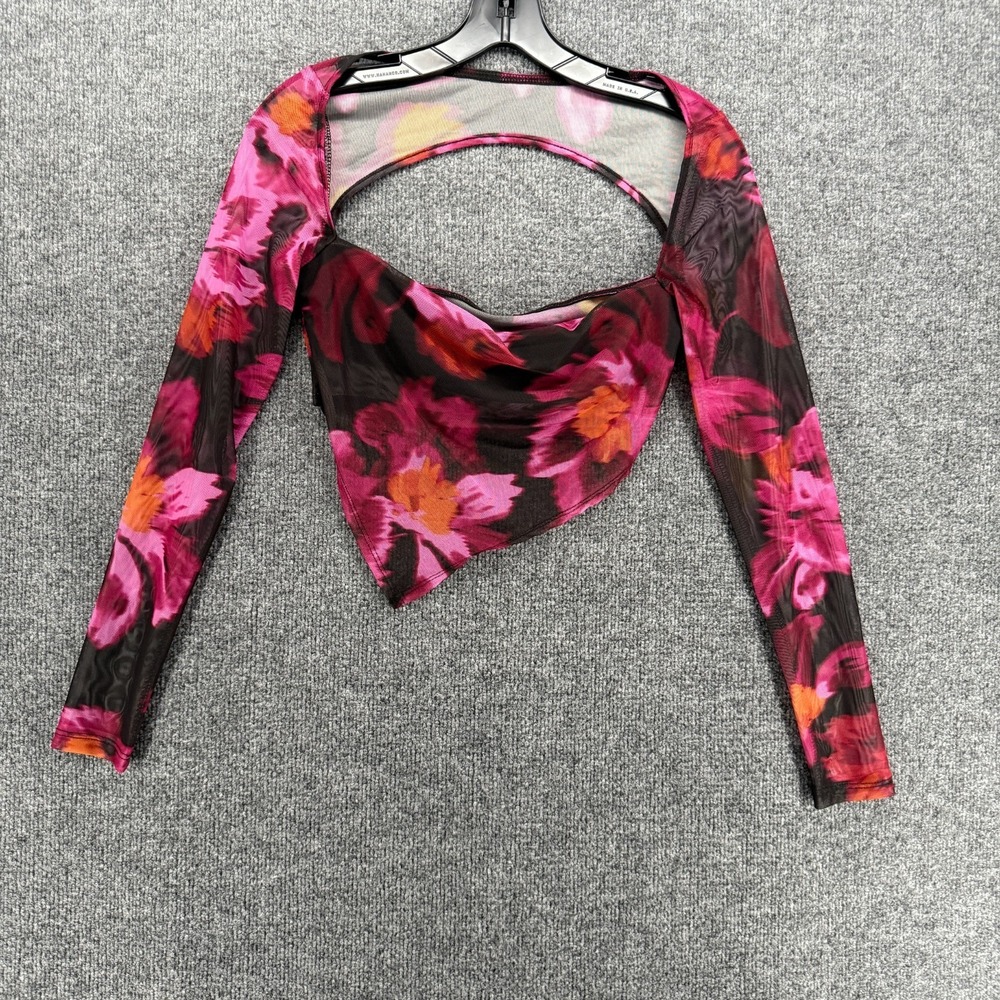 Womens Y2K Top Size M Purple Floral Sheer Mesh Cropped Festival Coachella Crop